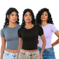 Imagem da oferta Kit 3 Baby Tee Feminina Blusa Slim Fit Manga Curta Compressão