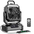 Imagem da oferta LOLLYES Ventilador de Acampamento Preto Recarregável ar Livre com Luz Bateria de 10000mAh Gancho Giratório 360° 4 Vel