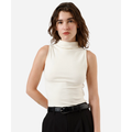 Imagem da oferta Blusa feminina de algodão gola alta canelada bege