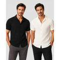 Imagem da oferta Kit 2 Camisas Masculinas Gola Cubana Texturizada Manga Curta