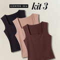 Imagem da oferta Kit 3 Regata Feminina Decote Quadrado Alça Grossa Elegante Preto, Marrom E Nude Mg (3640)