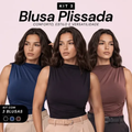 Imagem da oferta Kit 3 Blusa Feminina Regata Gola Alta Drapeada Franzida Preto, Marrom E Azul Marinho Liso Ggg (4448)