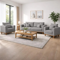 Imagem da oferta Kit 2 poltronas living + sofa 3 lugares base madeira linho
