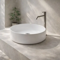 Imagem da oferta Cuba Pia De Apoio Sobrepor Banheiro Redonda Branca 35x135 Design Moderno Acabamento Brilhante