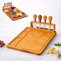 Imagem da oferta Kit Tábua De Frios E Queijos Grande Bambu 40cm + Jogo De Facas 4 Peças Petisqueira Para Servir Mesa Posta Gourmet Encontro Familiar Romântico Premi