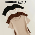 Imagem da oferta Kit 4 Blusas Feminina Ribana Canelado Estilosa Básica Casual