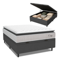 Imagem da oferta Cama Box Baú Colchão Casal Molas Ensacadas City Pillow Top 138x188x64cm Branco e Cinza Hellen Suporta até 110kg por Pessoa