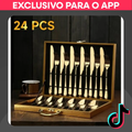 Imagem da oferta Faqueiro Inox 24 Peças com Detalhes Dourados | Kit Talheres com Maleta Luxo