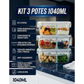 Imagem da oferta Kit 3 Potes de Vidro 1040ml com Divisória e Tampa Hermética Borossilicato Pítia