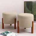 Imagem da oferta 2 Puf Puff Redondo com Pés em Madeira 35x35cm Tecido Cor Palha