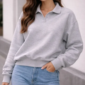 Imagem da oferta Blusa Moletom Feminina Gola Polo Oversized Manga Comprida