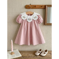 Imagem da oferta Cozy Pixies Vestido Evasê com Gola Babado Floral Contrastante Branco Manga Bufante e Cintura Marcada Adequado para Pa