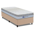 Imagem da oferta Cama Box Solteiro Probel Espuma D33 Pillow Top 88x188x56cm Guarda Costas Lyon BrancoBege