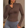 Imagem da oferta Jaqueta Yoga Fitness Feminina Zíper Manguito Academia Marrom M