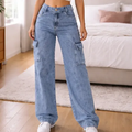 Imagem da oferta Calça Cargo Feminina Wide Leg Cintura Alta Jeans Stillger