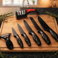 Imagem da oferta Kit Jogo De Facas 7 Peças Cozinha Aço Inox Corte Afiado Amolador Churrasco Sólar