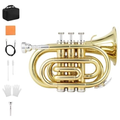 Imagem da oferta VEDO Trompete de Bolso Bb Trompete Mini em Latão Dourado com Boquilha 7C Estojo Rígido Pano de Limpeza e Luvas - In