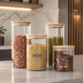 Imagem da oferta Kit 4 Potes Herméticos Tampa Bambu Organizador Mantimentos Cozinha