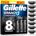 Imagem da oferta Refils Para Barbear Gillette Mach3 Carbono Carga para Aparelho de Barbear com Carvão Ativado 8 Uds