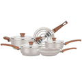 Imagem da oferta Conjunto de Panelas Vanilla Cerâmica 5 Peças – Antiaderente Cerâmico | 18cm, 20cm, Caçarola 22cm, Frigideiras 22cm e 24cm | Tampas de Vidro, Cab