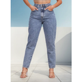 Imagem da oferta Calça Mom Jeans Feminina Cintura Alta Marmorizada