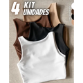 Imagem da oferta Kit 4 Blusas Regata Feminina Suplex Tshirt Básica Casual Preto + Branco + Marrom + Nude Liso Ggg (40-42)