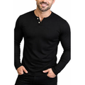 Imagem da oferta Camiseta Henley Masculina Manga Longa Slim 2 Botões Casual