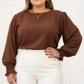 Imagem da oferta Blusa Feminina Manga Longa Plus Size Alfaiataria Elegante