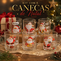 Imagem da oferta Kit 6 Canecas de Vidro Natalinas 250ml Estampadas Feliz Natal Presente de Natal Decoração Papai Noel