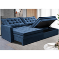 Imagem da oferta Sofá Retrátil Baú 2,00m Cama Suede Azul
