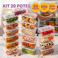 Imagem da oferta Kit 20 Potes 500ml Transparente Marmita Fitness Bpa Free Reutilizável Tampa Hermética Micro E Freezer Mantimentos Ponte Lar Utilidades
