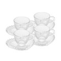 Imagem da oferta WOLFF - Conjunto 4 Xícaras de Café de Cristal com Pires Coração 85ml - Linha Pearl
