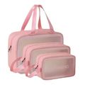 Imagem da oferta Kit3 Necessáires Feminina Maquiagem Cosméticos Viagem Praia Camping Impermeavel Loja Infor Cor Rosa