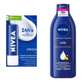 Imagem da oferta Kit Hidratação Nivea: Hidratante Labial Original Care 4,8g + Loção Hidratante Milk 400ml