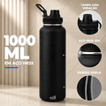 Imagem da oferta 1000ml Garrafa Térmica Isolada A Vácuo Squeeze Aço Inox 304 para Água Gelada Esporte Academia com Alça e Bico Preto