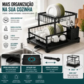 Imagem da oferta Escorredor De Louça Inox 2 Andares Preto Para 16 Pratos Com Bandeja E Bico Giratório 360º
