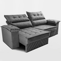 Imagem da oferta Sofá Retrátil e Reclinável 2,40m com Molas e Espuma D33 Thunder Velusoft Cinza Cama inBox