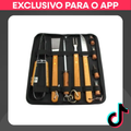 Imagem da oferta Kit Churrasco Inox Completo: Faca Garfo Pegador Espátula Amolador