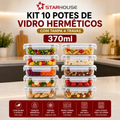 Imagem da oferta Kit 10 Potes Herméticos Vidro 370ml Starhouse Marmita Forno Micro-ondas Airfryer com 4 travas de super vedação