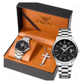 Imagem da oferta Opk Original Conjunto De Relógio E Colares Masculino 6010 Prateado