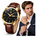 Imagem da oferta Relógio Masculino Olevs Dourado Couro Marrom Calendário Marrom Dourado