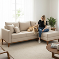 Imagem da oferta Sofá 3 Lugares Beny com Chaise Direito Linho Bege
