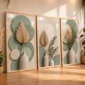 Imagem da oferta Quadros Decorativos Sala Folha Verde Bege Neutro Boho 122x60 Carvalho