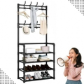 Imagem da oferta Sapateira Organizador com Cabideiro de Chão e 4 Prateleiras | Arara Multiuso Vertical para Roupas, Bolsas e Sapatos Branco) | Arara multiuso para rou