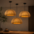 Imagem da oferta Kit 3 Luminária de Teto Lustre Pendente Bambu Malibu Rústico 30cm Fibra Natural Trançado Artesanal