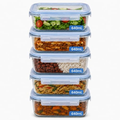 Imagem da oferta Kit 5 Potes De Vidro Borossilicato 640ml Herméticos Com 4 Travas Ideal Para Marmitas E Conservação De Alimentos, Vedação Total, Refratário Para