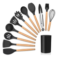 Imagem da oferta Kit 12 Utensílios De Cozinha Em Silicone E Cabo De Madeira Jogo De Utensílios Resistente ao Calor Antiaderente Premium GAXMARK
