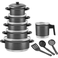 Imagem da oferta Jogo De Panela Caçarola + Caneco(leiteira) Kit 9 Peças Cor Preto Craqueado