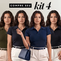 Imagem da oferta Kit 4 Camisa Gola Polo Feminina Canelada Manga Curta Lisa Dois Pretos Verde E Azul Ggg (4448) Liso