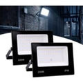 Imagem da oferta Kit 2 Refletor Led Holofote 200w Ip66 Branco Frio Carcaça Preto Luz Branco-frio